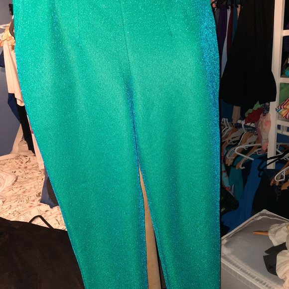 Vixen Turquoise Lurex Cigarette Pants - Picture 5 of 5
